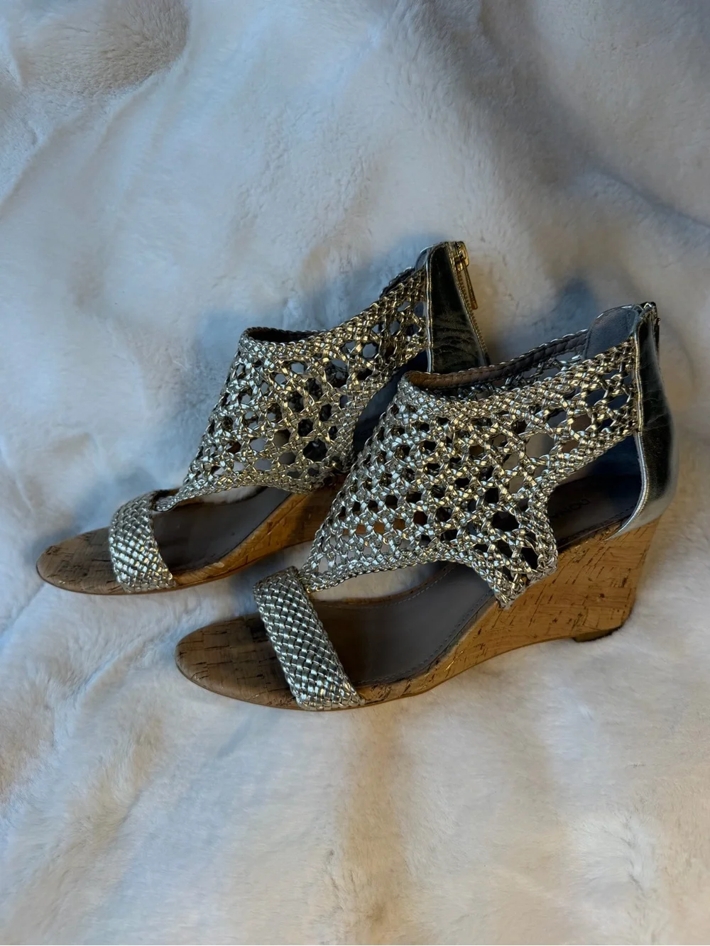 Donald J. Pliner Gold Jolie Metallic Woven Wedge Sandals - Size 7